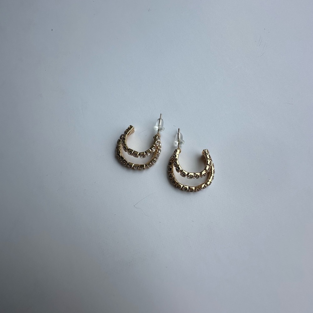 Gold plated double hoop earrings with stones